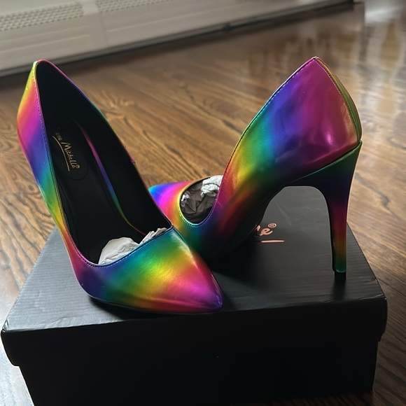 Anne Michelle Hibiscus-26 Womens Stiletto Pointed Toe Multicolor-Size 9 - Picture 7 of 7